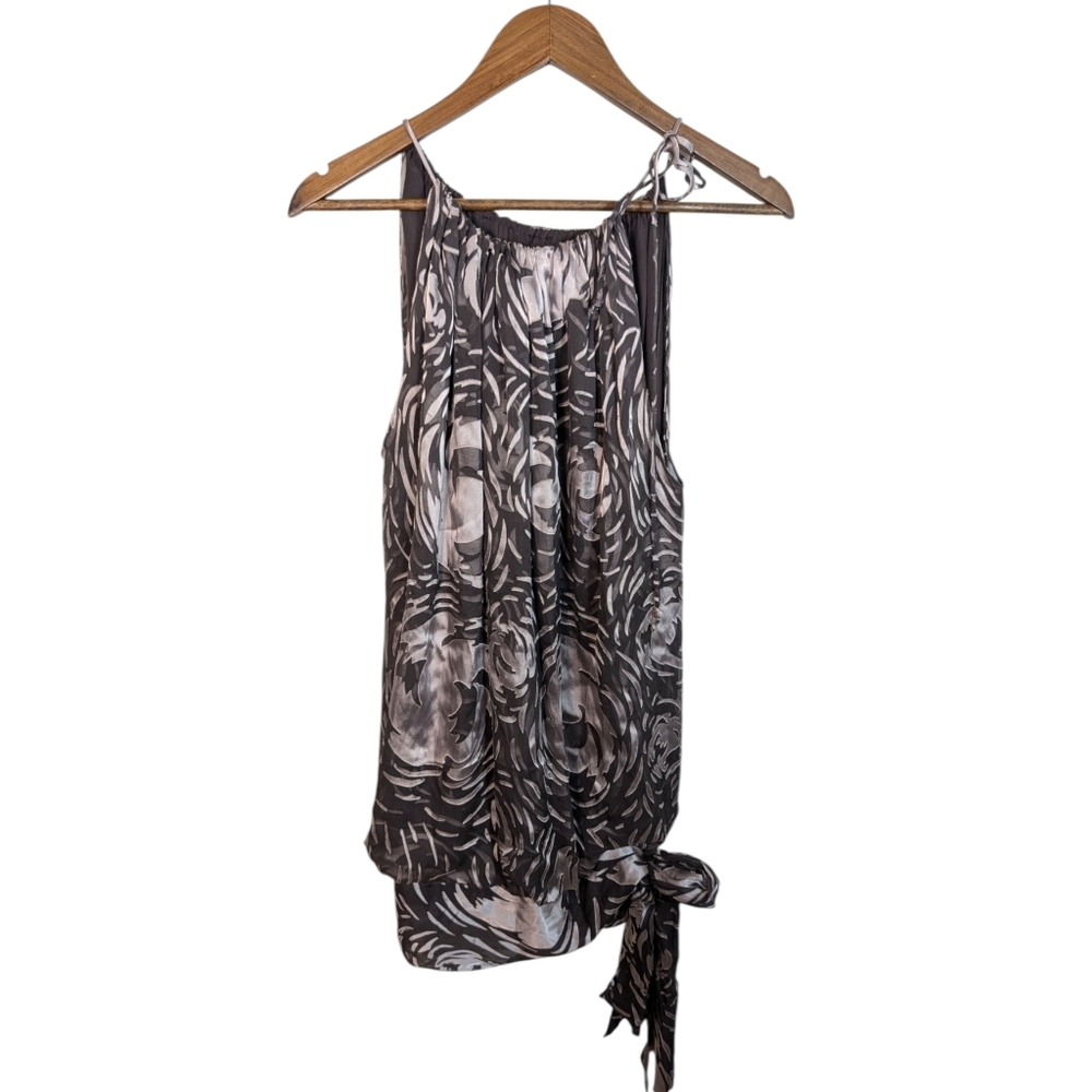 BGBGMaxaziria Y2K Brown & Lilac Gray Silk Retro Print Side Tie Mini Dress